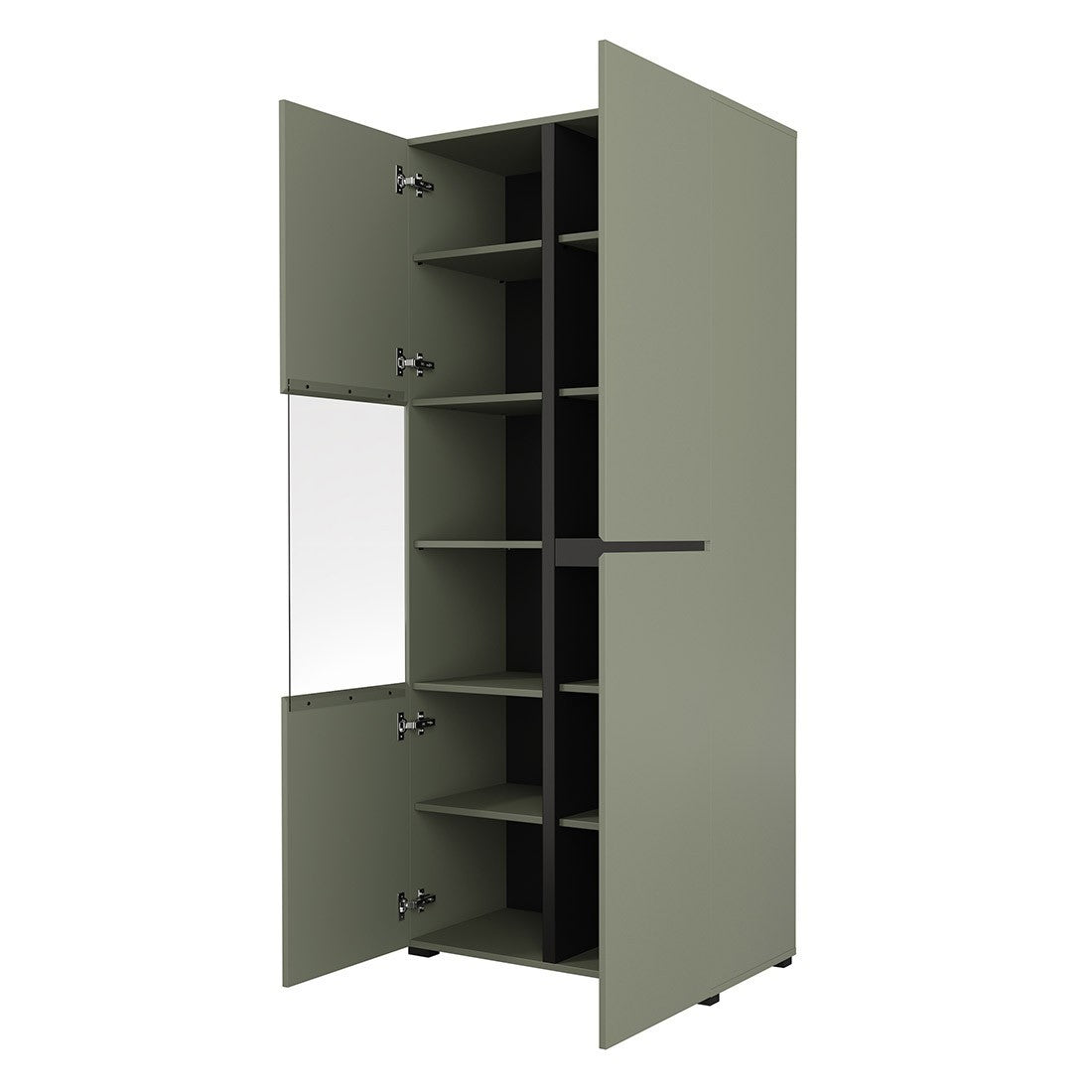 Vetrina alta 2 porte collezione HAVANA con LED integrato. Colori salvia e nero.