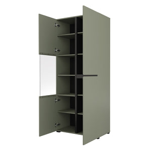 Vetrina alta 2 porte collezione HAVANA. Colori salvia e nero.