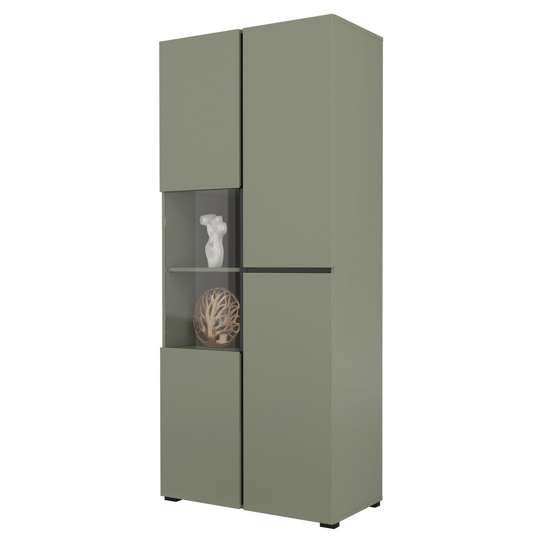 Vetrina alta 2 porte collezione HAVANA. Colori salvia e nero.