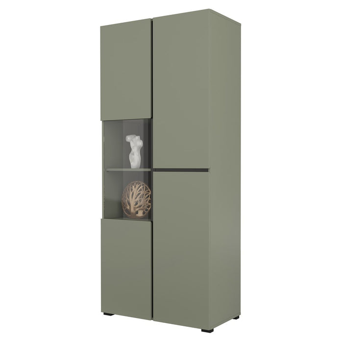 Vetrina alta 2 porte collezione HAVANA. Colori salvia e nero.