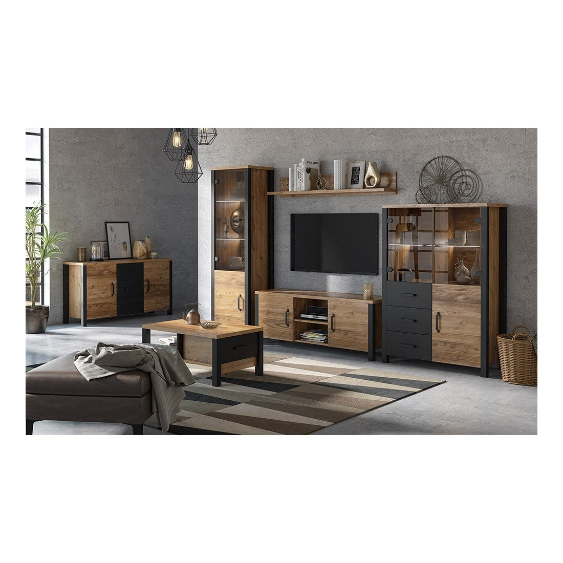 Vetrina alta a 2 porte design DARWIN – Abete e nero