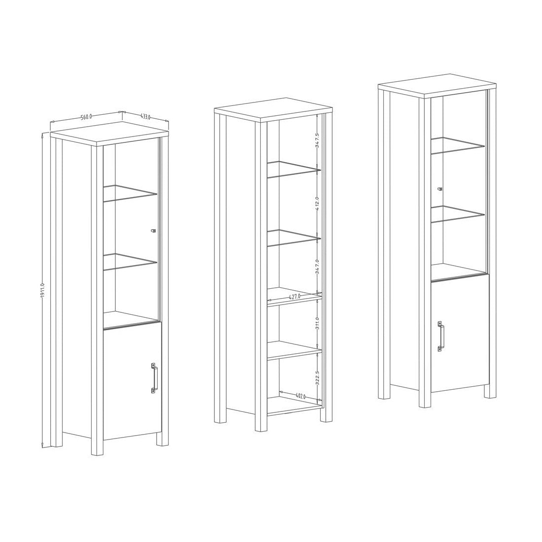 Vetrina alta a 2 porte design DARWIN – Abete e nero