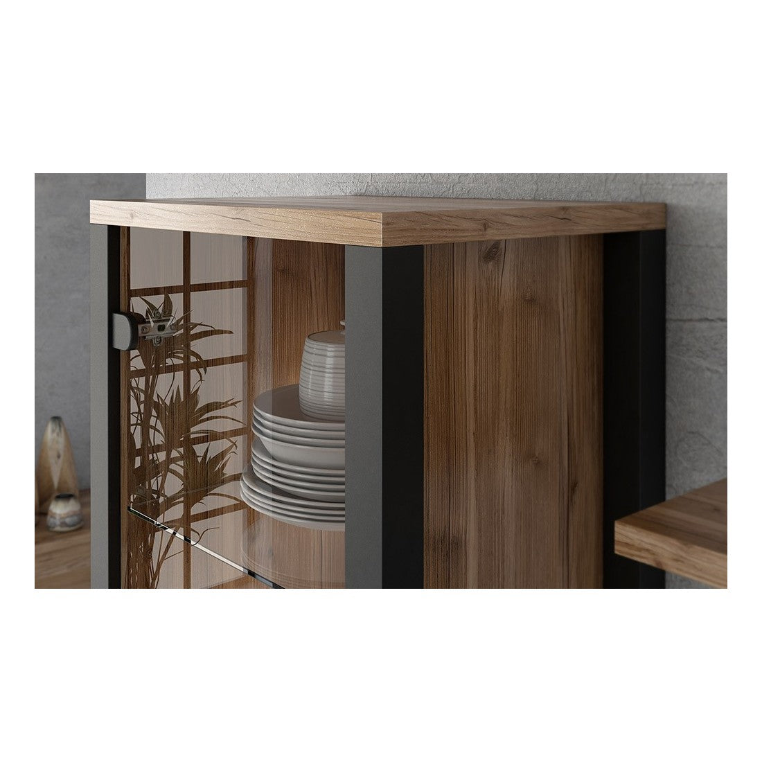 Vetrina alta a 2 porte design DARWIN – Abete e nero