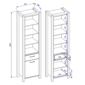 Vetrina alta collezione BOWIE. Colore quercia e nero.