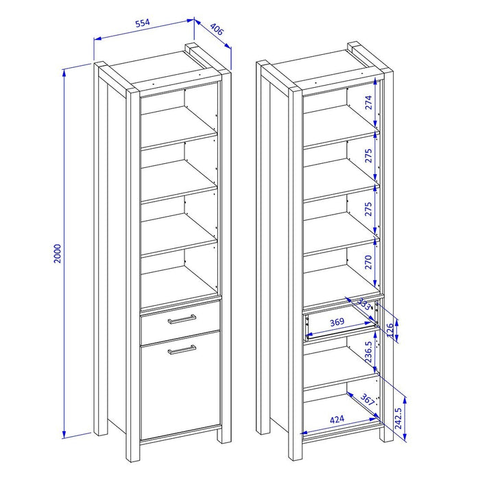 Vetrina alta collezione BOWIE. Colore quercia e nero.