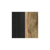 Vetrina alta design con una porta e illuminazione LED collezione SANTIAGO. Color noce e nero effetto legno.