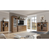 Vetrina alta design 1 porta collezione SANTIAGO. Colori rovere e nero effetto legno.