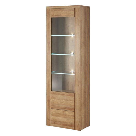 Vetrina alta design con 1 porta, collezione SANTIAGO. Colore rovere.