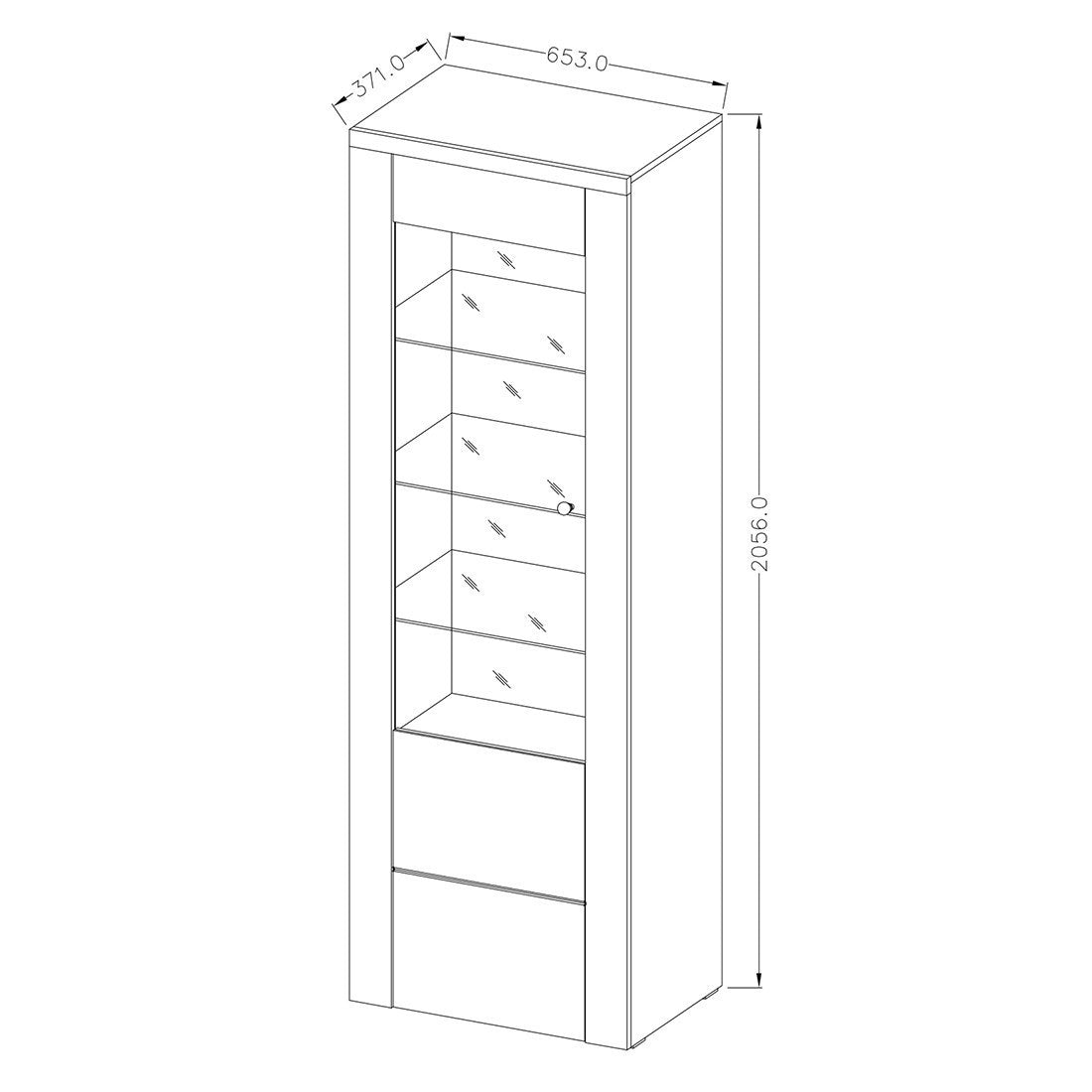 Vetrina alta design 1 porta, collezione SANTIAGO. Color noce e nero effetto legno.