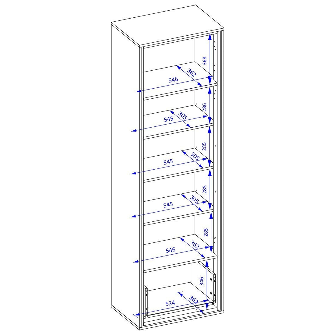 Vetrina alta design con 1 porta, 1 cassetto e 4 nicchie a vista collezione SILVA colore rovere e grigio.