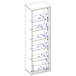 Vetrina alta design con 1 porta, 1 cassetto e 4 nicchie a vista collezione SILVA colore rovere e grigio.