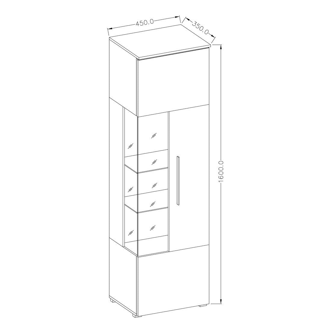 Vetrina alta design con illuminazione multicolore collezione BOMBAY, colore grigio effetto ardesia