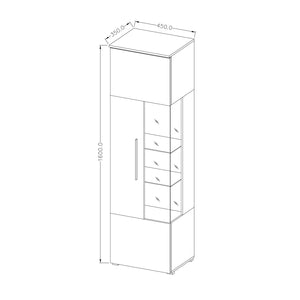 Vetrina alta design collezione BOMBAY. Colore grigio effetto ardesia. Apertura a sinistra.