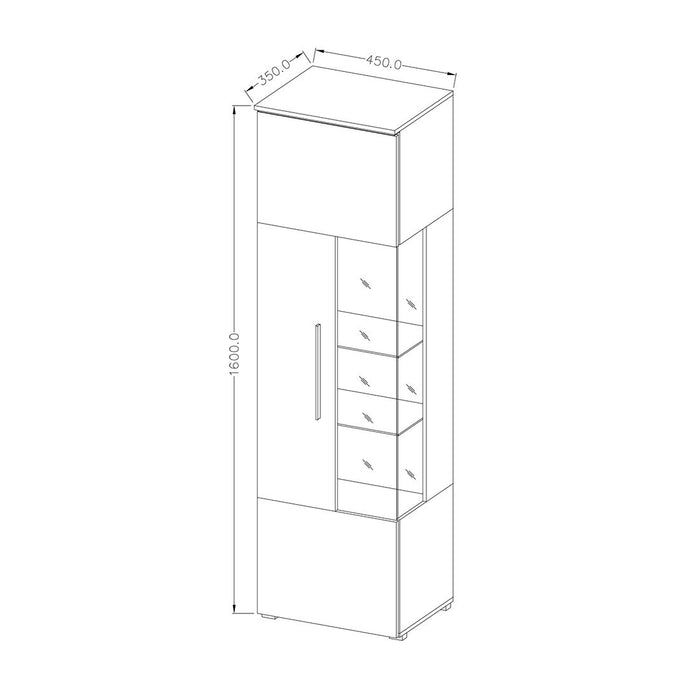 Vetrina alta design collezione BOMBAY. Colore grigio effetto ardesia. Apertura a sinistra.