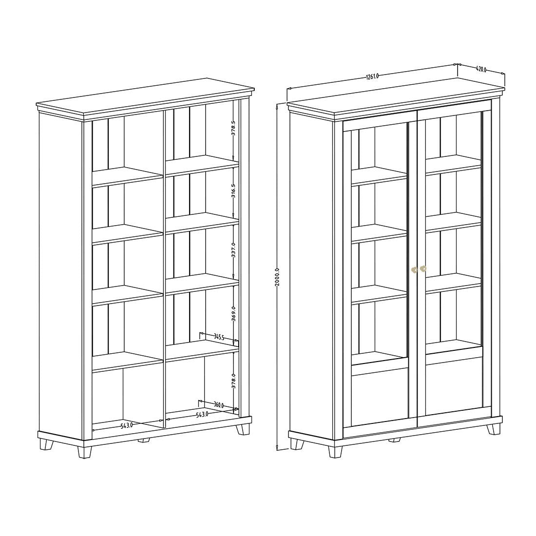 Vetrina larga a 2 porte con LED integrati collezione ASSIA. Colore verde e rovere.