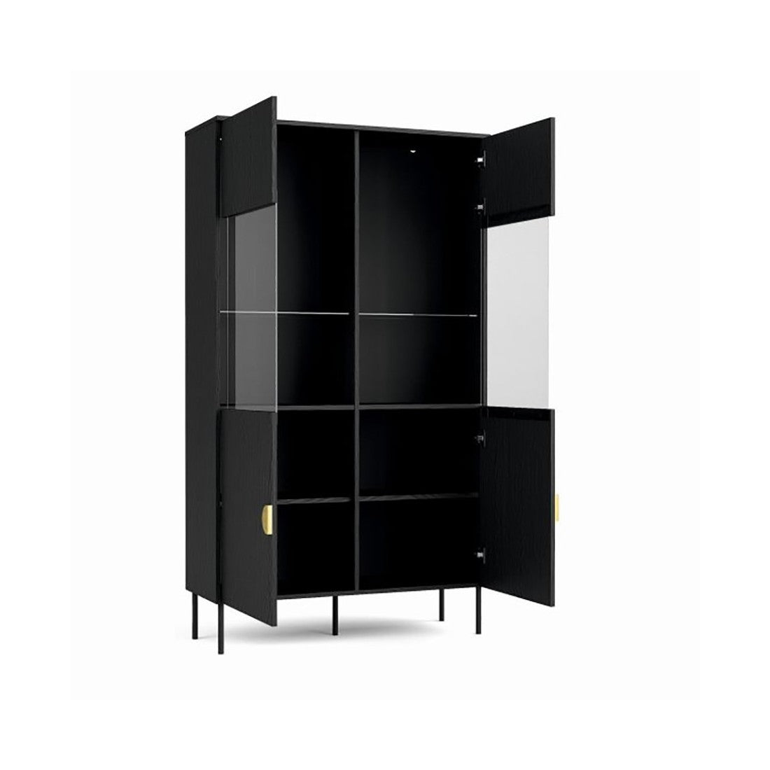Vetrina nera con porte in vetro e maniglie dorate - Collezione MONDO