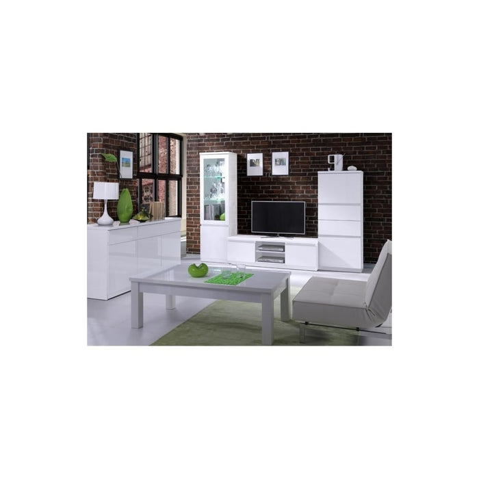 Vetrina Piccolo Modello FABIO - Bianco Lucido con LED - Stile Design - 55 x 191 x 40 cm