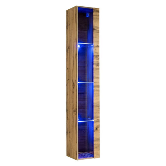 Vetrina sospesa colore quercia Wotan con 1 porta a vetro e illuminazione LED inclusa. Collezione SWITCH.