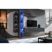 Vetrina sospesa – Grigio – Collezione SWITCH – Porta in vetro e LED inclusi – Modello grande