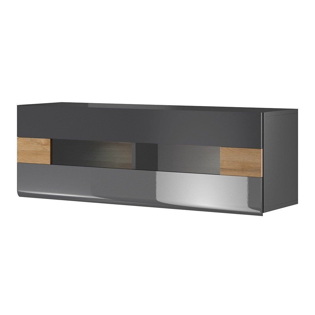 Vetrina sospesa orizzontale collezione OHIO colore grigio antracite e rovere.