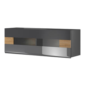 Vetrina sospesa orizzontale collezione OHIO colore grigio antracite e rovere.