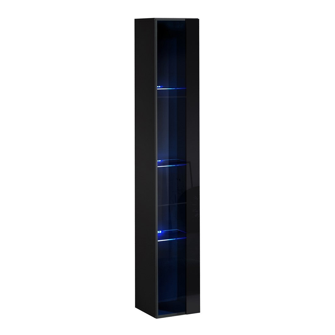 Vetrina sospesa nera con 1 porta in vetro e illuminazione LED inclusa. Collezione SWITCH.