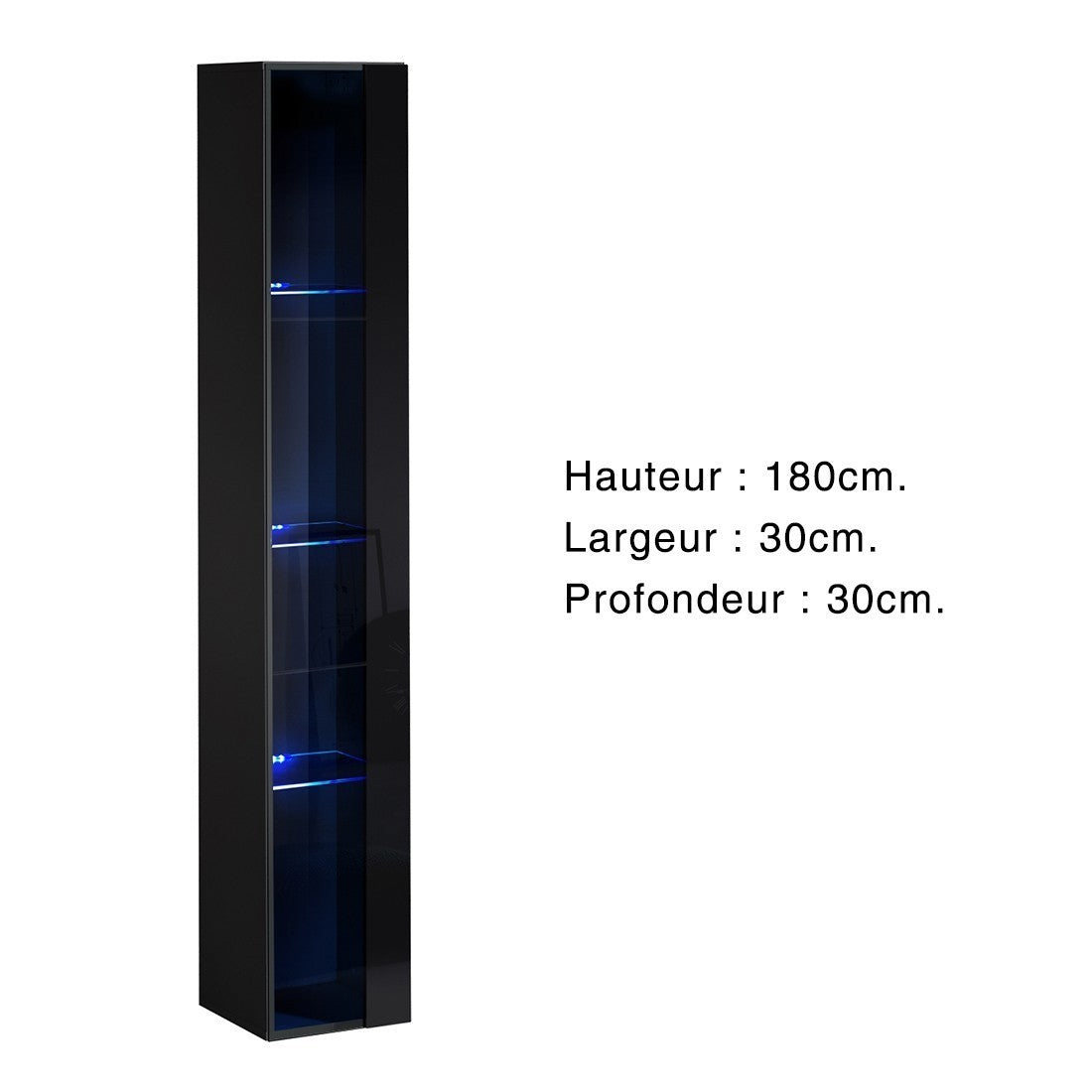 Vetrina sospesa nera con 1 porta in vetro e illuminazione LED inclusa. Collezione SWITCH.