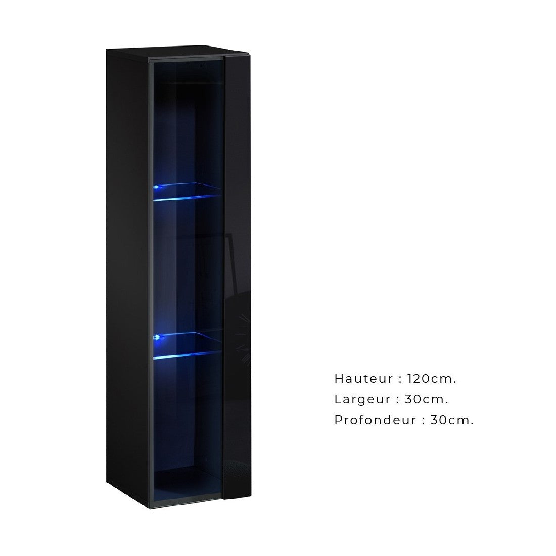 Vetrina sospesa nera piccolo modello con 1 porta a vetro e illuminazione LED inclusa. Collezione SWITCH.