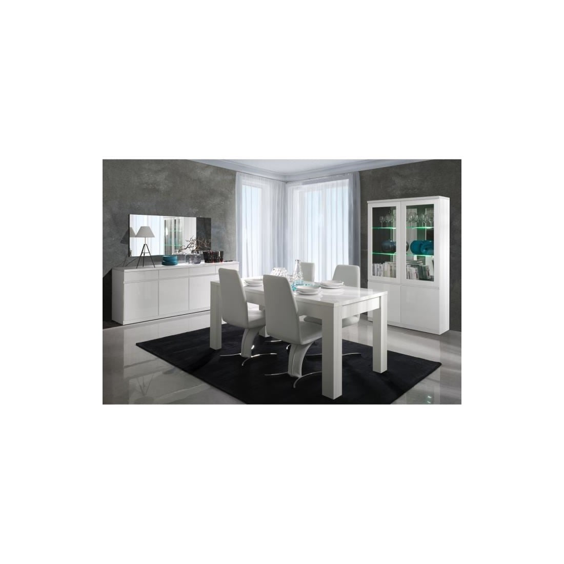 Vetrina credenza FABIO - Bianco Lucido con LED - Stile Design - 110 x 190 x 40 cm