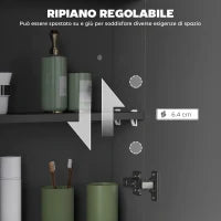 Armadietto Pensile Bagno 2 Ante con Specchiera e 2 Ripiani Interni in MDF, 60x15x75 cm, Nero