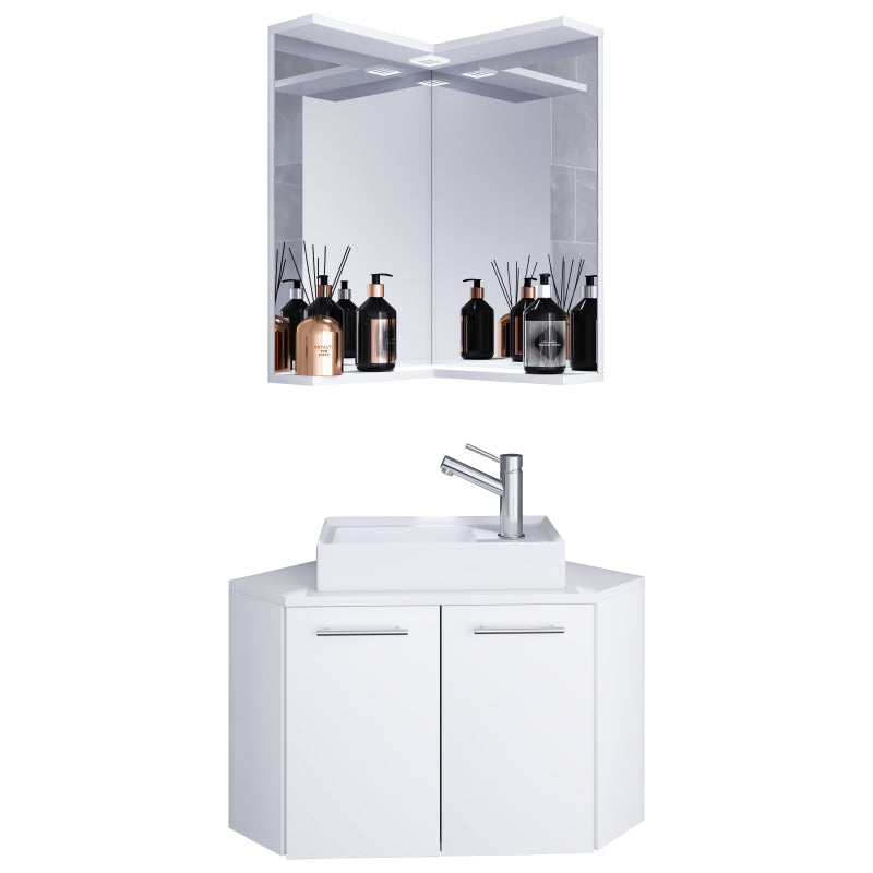 Vivere di Ezooza Mobile Angolare Sospeso con lavabo in ceramica di alta qualità e specchio, Bianco ,