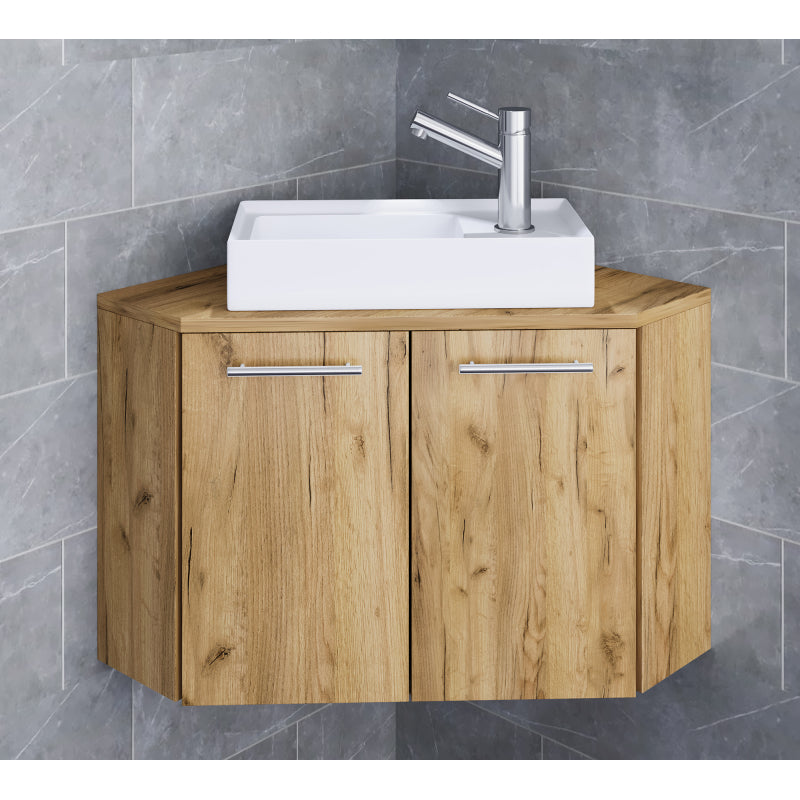 Vivere di Ezooza Mobile Angolare Sospeso con lavabo in ceramica di alta qualità, Rovere miele ,