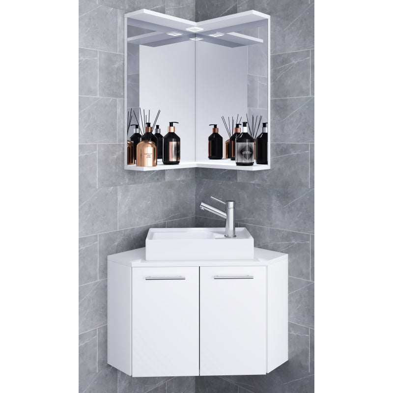 Vivere di Ezooza Mobile Angolare Sospeso con lavabo in ceramica di alta qualità e specchio, Bianco ,
