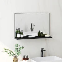 kleankin Specchio Bagno da Parete con Mensola Design Moderno e Multiuso, 60x12x40 cm, Nero