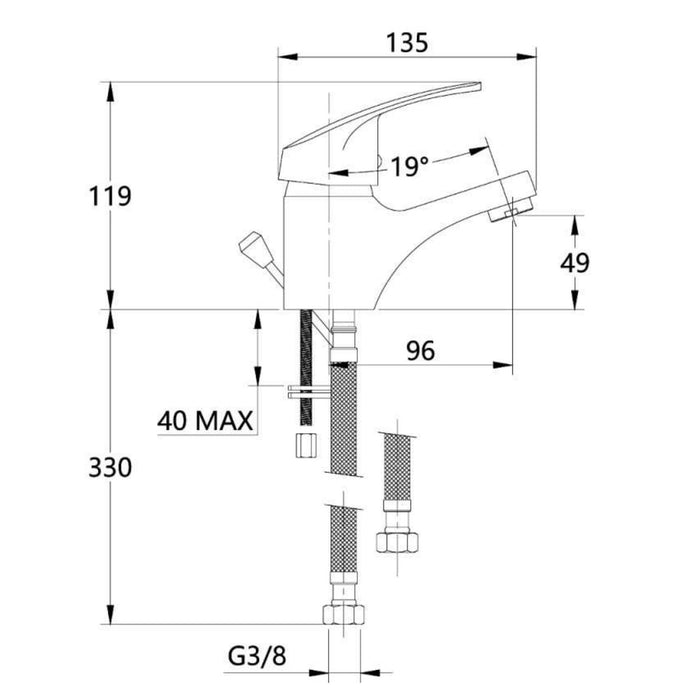 Miscelatore rubinetto europa per lavabo in ottone colore cromato con piletta