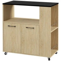 Carrello da Cucina in Truciolato con Ripiano Aperto, Armadietto a 2 Ante e Scaffale Laterale, 75x40x80.5 cm