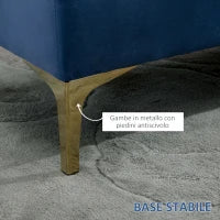 Panca Imbottita Fondoletto in Tessuto Vellutato e Base in Metallo Dorato, 118x45x42 cm, Blu