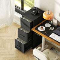 Schedario Portadocumenti Minimal a 3 Cassetti con Barra Regolabile, in Acciaio, 36.5x46.2x99 cm, Nero