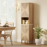 Colonna Bagno con Cassetto, 2 Armadietti e Ripiani Regolabili, Ripiano Effetto Marmo, 41.5x30x168 cm, Rovere