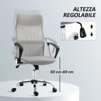 Sedia Ergonomica da Ufficio Girevole, Altezza Regolabile e Schienale a Rete, 63x65x109-119 cm, Grigio Chiaro