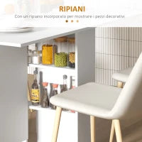 Tavolo Pieghevole Salvaspazio a 2 Ribalte per 6 Persone con Ripiani e Ruote, Bianco