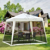 Gazebo Impermeabile con Zanzariere da Giardino Esterno Tendone in Poliestere 3 x 3 x 2.45 m Beige