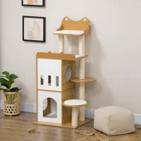 Albero per Gatti in MDF con Tiragraffi per Gatti, 2 Casette per Gatti, Posatoi e Pallina da Gioco, 60x48x133 cm