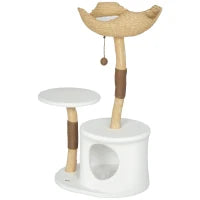 Albero per gatti torre da gioco per gatti tiragraffi piattaforma letto cuccia cuscino morbido lavabile, 55 x 45 x 102 cm bianco