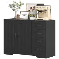 Credenza in Stile Moderno con 4 Cassetti, 1 Armadio, 105 x 40 x 76 cm, Nero