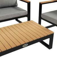 Salotto da Giardino con Divano da Esterno, 2 Poltrone e Tavolino in Alluminio, Grigio