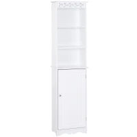 Mobiletto del Bagno a Torre 3 Ripiani Regolabili su 3 Livelli e 1 Ampio Armadietto Inferiore Manopole sull'Anta MDF Bianco 40x23x160cm