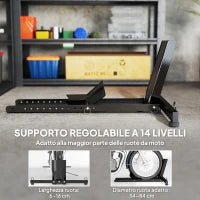 Cavalletto Bloccaruote per Moto, Staffa Regolabile su 14 Livelli per Ruote Ø34-84 cm, Nero