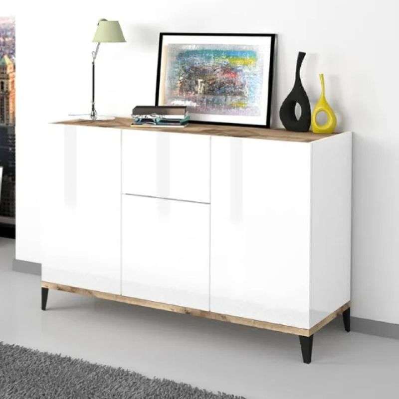 Credenza 120x40cm design moderno 3 ante cassetto soggiorno Rachel Wood