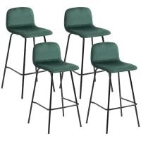Set 4 Sgabelli Alti con Poggiapiedi per Cucina e Bar, in Poliestere Vellutato, Acciaio e Gommapiuma, 40x45.5x94 cm
